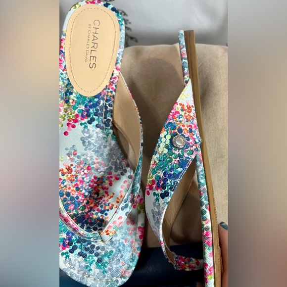 NWOT - Charles by Charles David Fashion Sandals - Blue and Pink Floral Pattern - Picture 2 of 7
